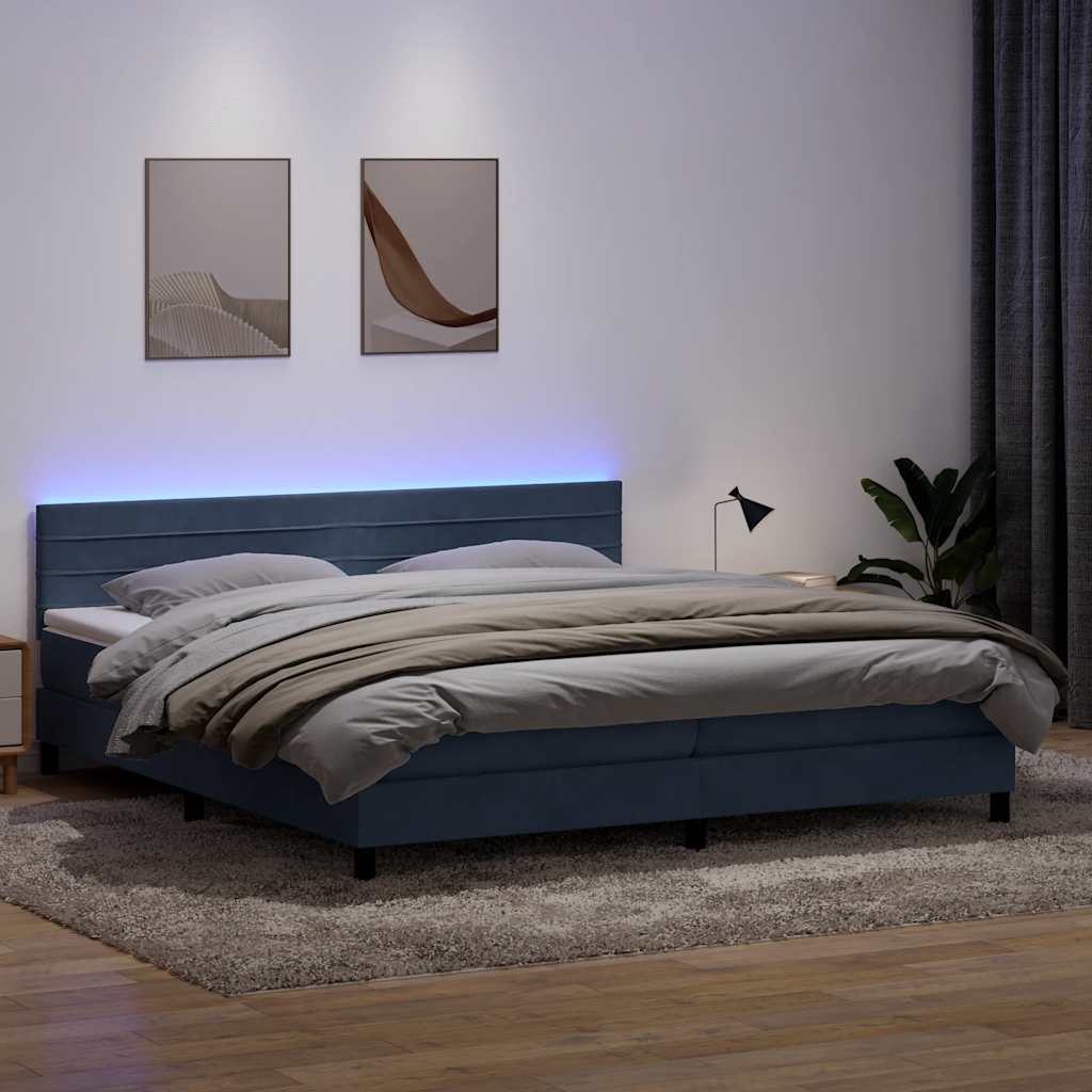 vidaXL Lit boxspring avec matelas et LED gris foncé 180x220 cm Velours