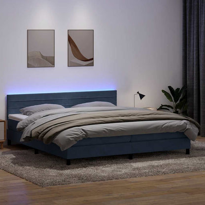 vidaXL Lit boxspring avec matelas et LED gris foncé 180x220 cm Velours