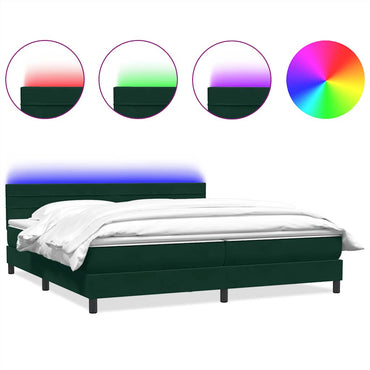 vidaXL Boxspringbett mit Matratze & LED Dunkelgrün 180x220 cm Samt