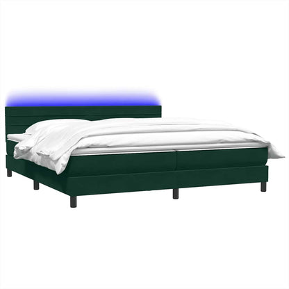 vidaXL Boxspringbett mit Matratze & LED Dunkelgrün 180x220 cm Samt