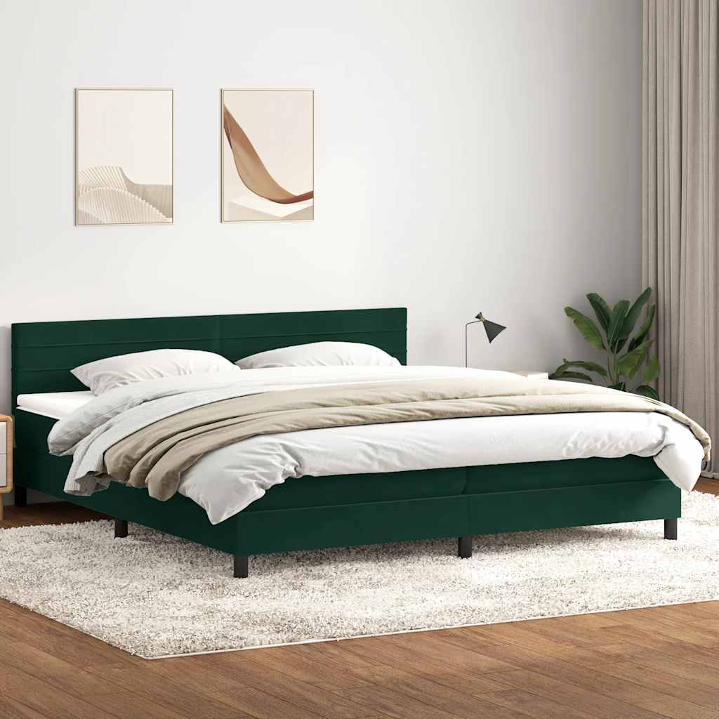 vidaXL Boxspringbett mit Matratze & LED Dunkelgrün 180x220 cm Samt