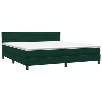 vidaXL Boxspringbett mit Matratze & LED Dunkelgrün 180x220 cm Samt