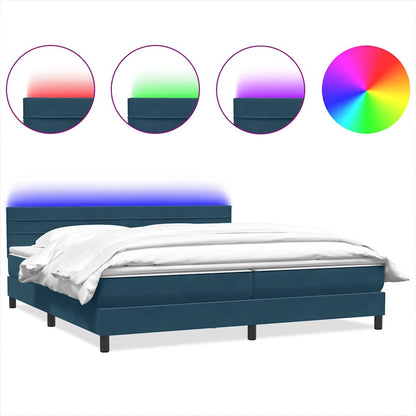 vidaXL Boxspringbett mit Matratze & LED Dunkelblau 180x220 cm Samt