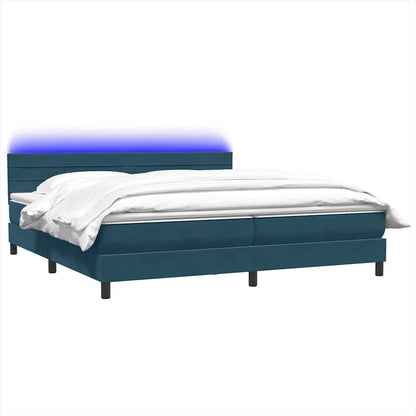 vidaXL Boxspringbett mit Matratze & LED Dunkelblau 180x220 cm Samt