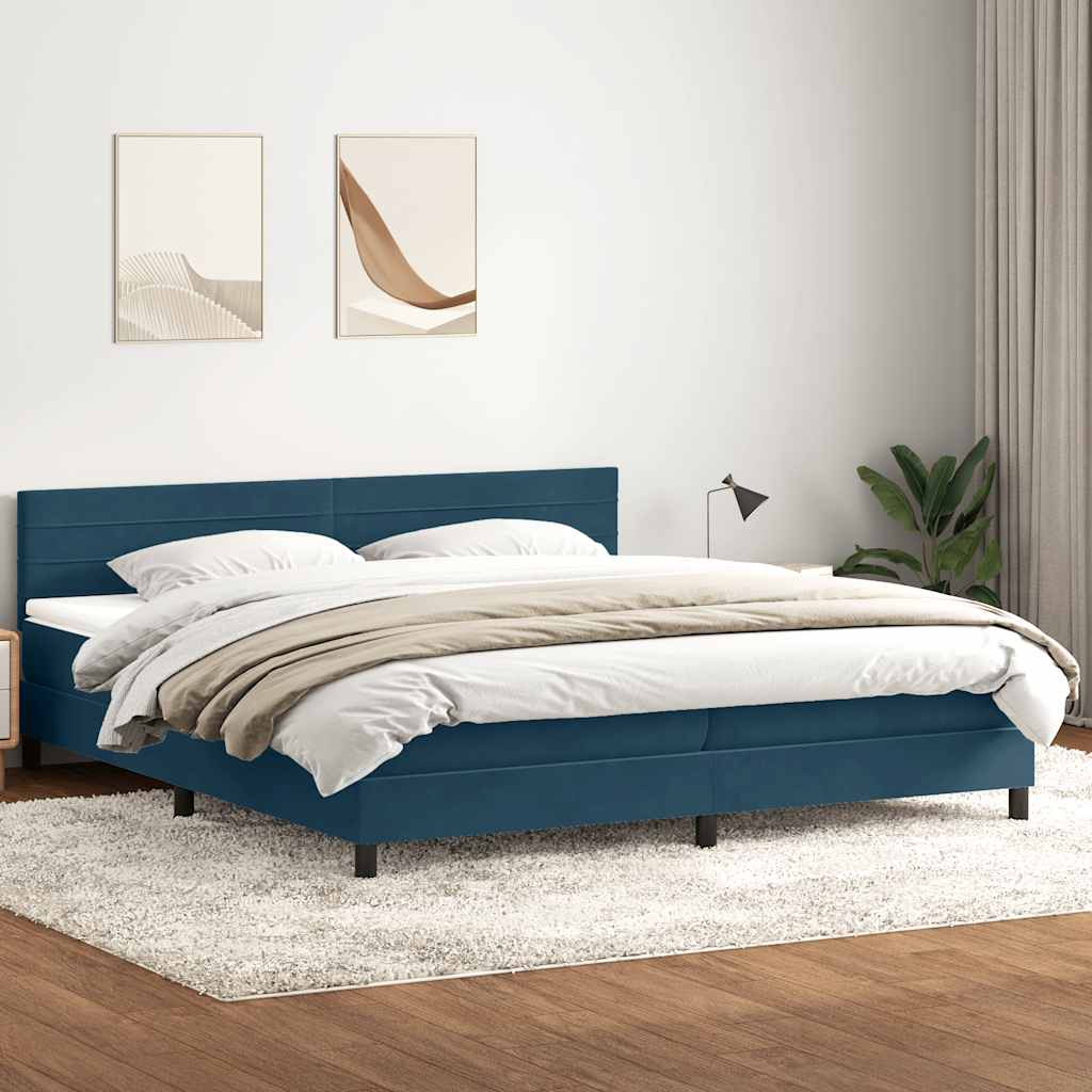 vidaXL Boxspringbett mit Matratze & LED Dunkelblau 180x220 cm Samt