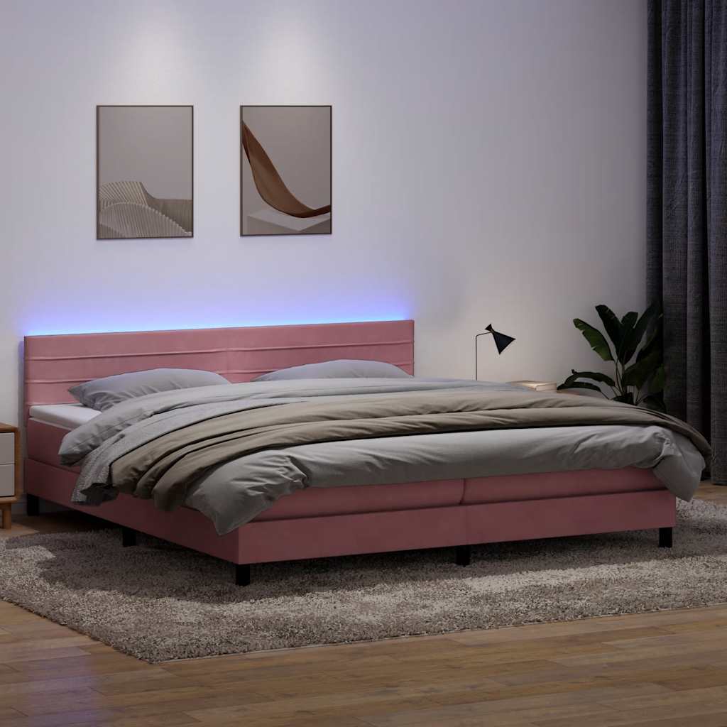 vidaXL Boxspringbett mit Matratze & LED Rosa 180x220 cm Samt