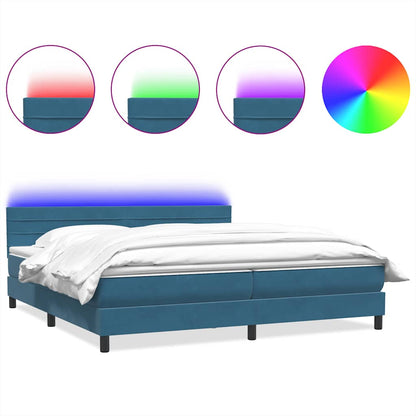 vidaXL Boxspringbett mit Matratze & LED Dunkelblau 200x220 cm Samt