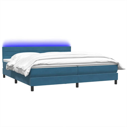 vidaXL Boxspringbett mit Matratze & LED Dunkelblau 200x220 cm Samt