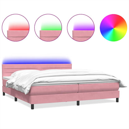 vidaXL Boxspringbett mit Matratze & LED Rosa 200x220 cm Samt