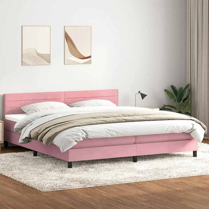 vidaXL Boxspringbett mit Matratze & LED Rosa 200x220 cm Samt