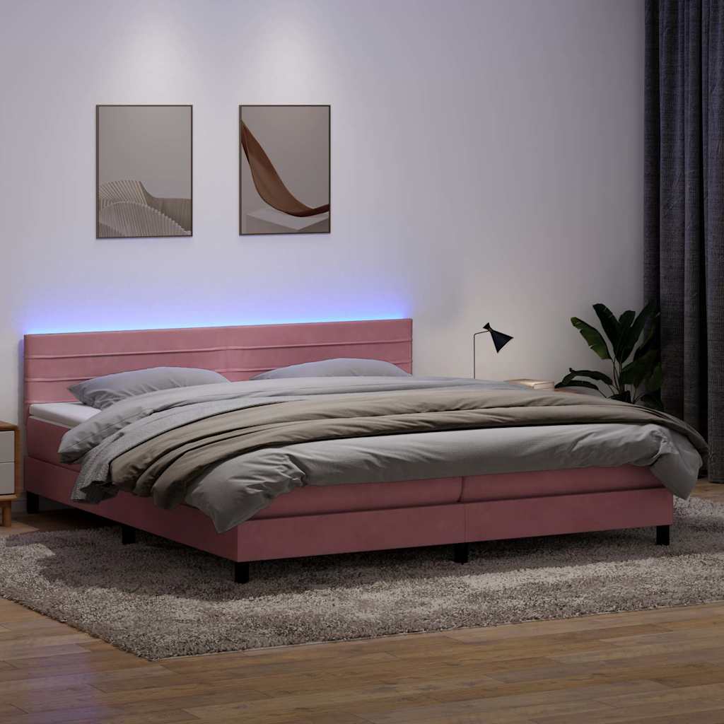vidaXL Boxspringbett mit Matratze & LED Rosa 200x220 cm Samt