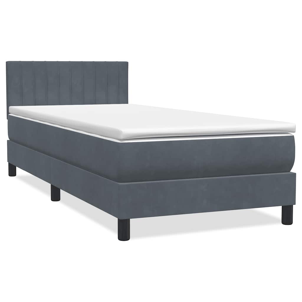 vidaXL Boxspringbett mit Matratze & LED Dunkelgrau 90x210 cm Samt