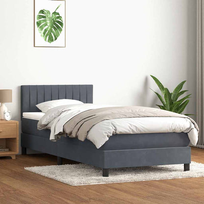 vidaXL Boxspringbett mit Matratze & LED Dunkelgrau 90x210 cm Samt