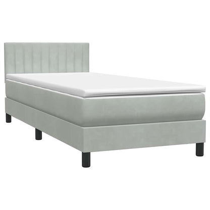 vidaXL Boxspringbett mit Matratze & LED Hellgrau 100x210 cm Samt