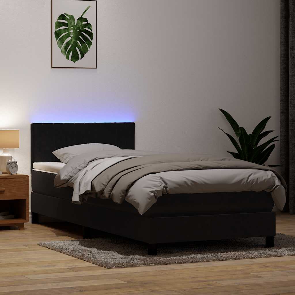 vidaXL Boxspringbett mit Matratze & LED Schwarz 100x210 cm Samt