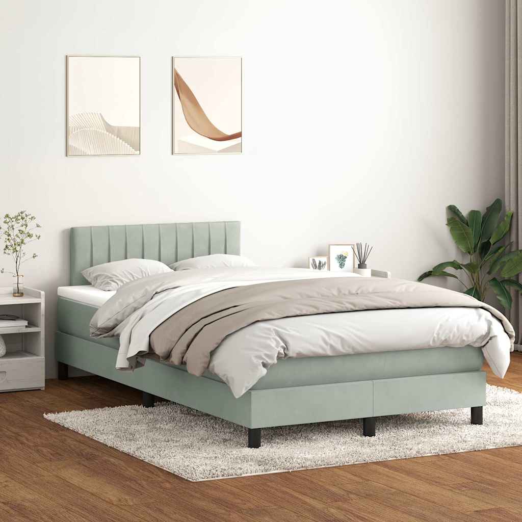 vidaXL Boxspringbett mit Matratze & LED Hellgrau 120x210 cm Samt
