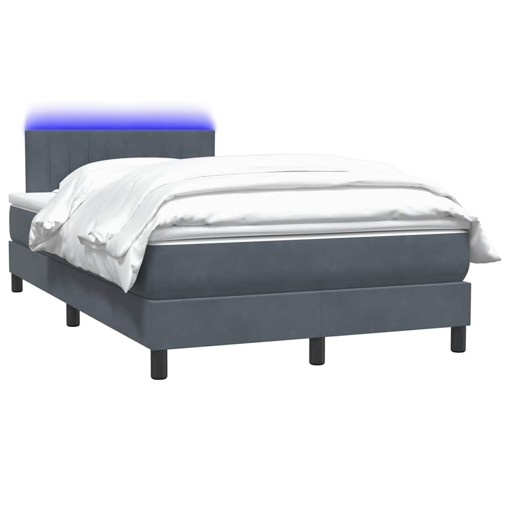 vidaXL Boxspringbett mit Matratze & LED Dunkelgrau 120x210 cm Samt