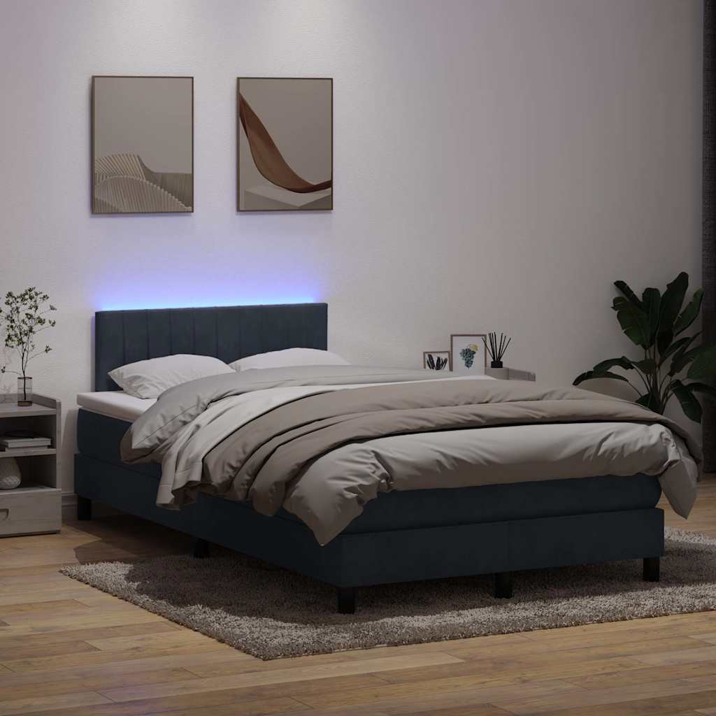 vidaXL Boxspringbett mit Matratze & LED Dunkelgrau 120x210 cm Samt