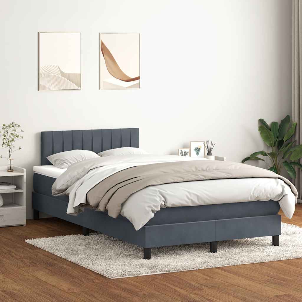 vidaXL Boxspringbett mit Matratze & LED Dunkelgrau 120x210 cm Samt