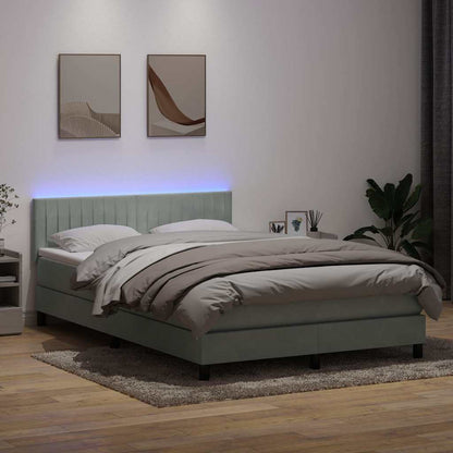 vidaXL Boxspringbett mit Matratze & LED Hellgrau 140x210 cm Samt