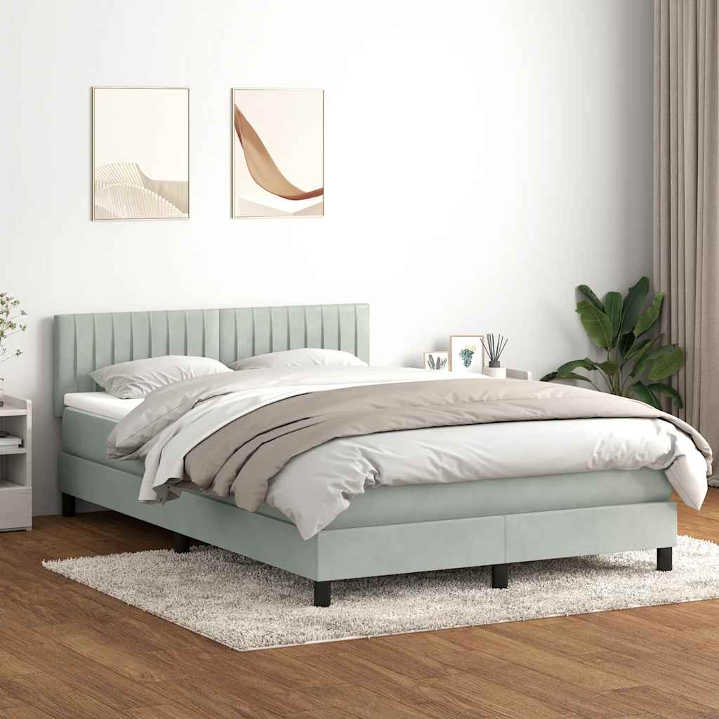 vidaXL Boxspringbett mit Matratze & LED Hellgrau 140x210 cm Samt