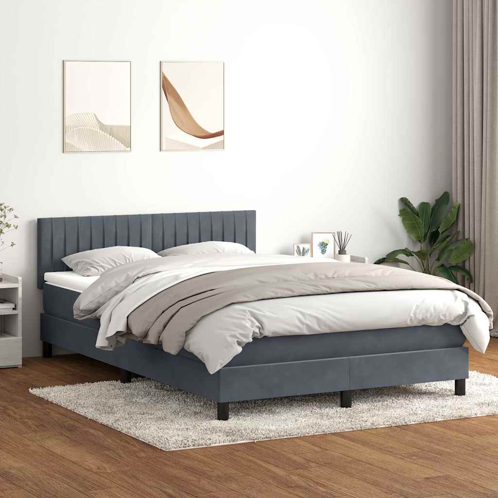 vidaXL Boxspringbett mit Matratze & LED Dunkelgrau 140x210 cm Samt
