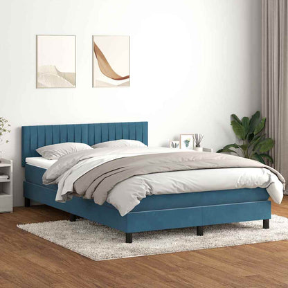vidaXL Boxspringbett mit Matratze & LED Dunkelblau 140x210 cm Samt