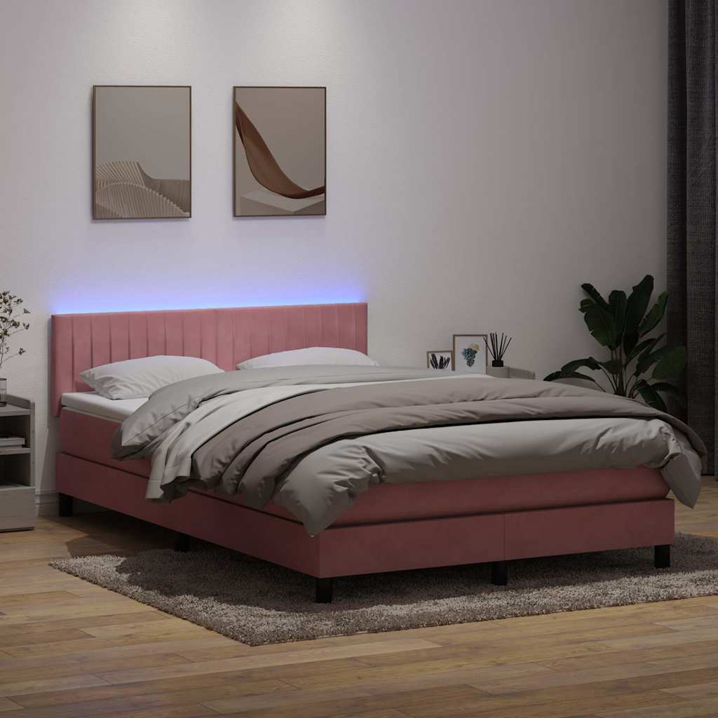 vidaXL Lit coffre avec matelas et LED Rose 140x210 cm Velours