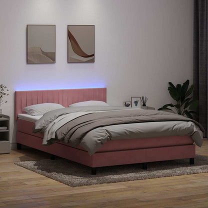 vidaXL Lit coffre avec matelas et LED Rose 140x210 cm Velours