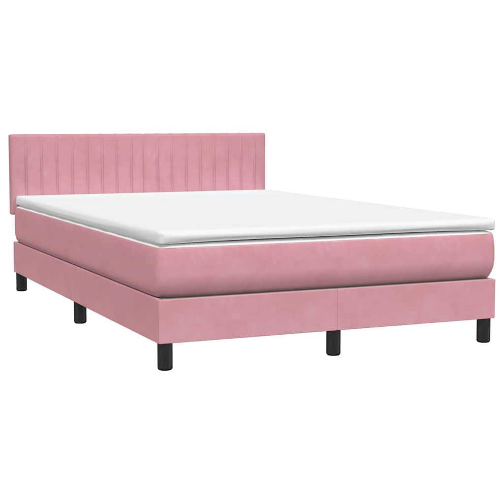 Boxspringbett mit Matratze & LED Rosa 140x210 cm Samt