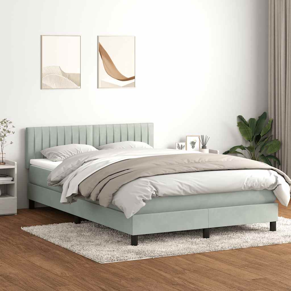 vidaXL Boxspringbett mit Matratze & LED Hellgrau 160x210 cm Samt