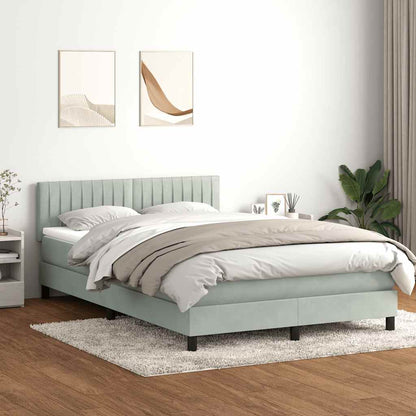 vidaXL Boxspringbett mit Matratze & LED Hellgrau 160x210 cm Samt