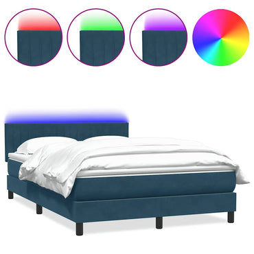 vidaXL Boxspringbett mit Matratze & LED Dunkelblau 160x210 cm Samt
