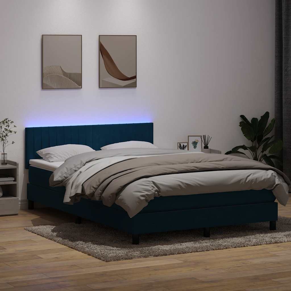 vidaXL Boxspringbett mit Matratze & LED Dunkelblau 160x210 cm Samt
