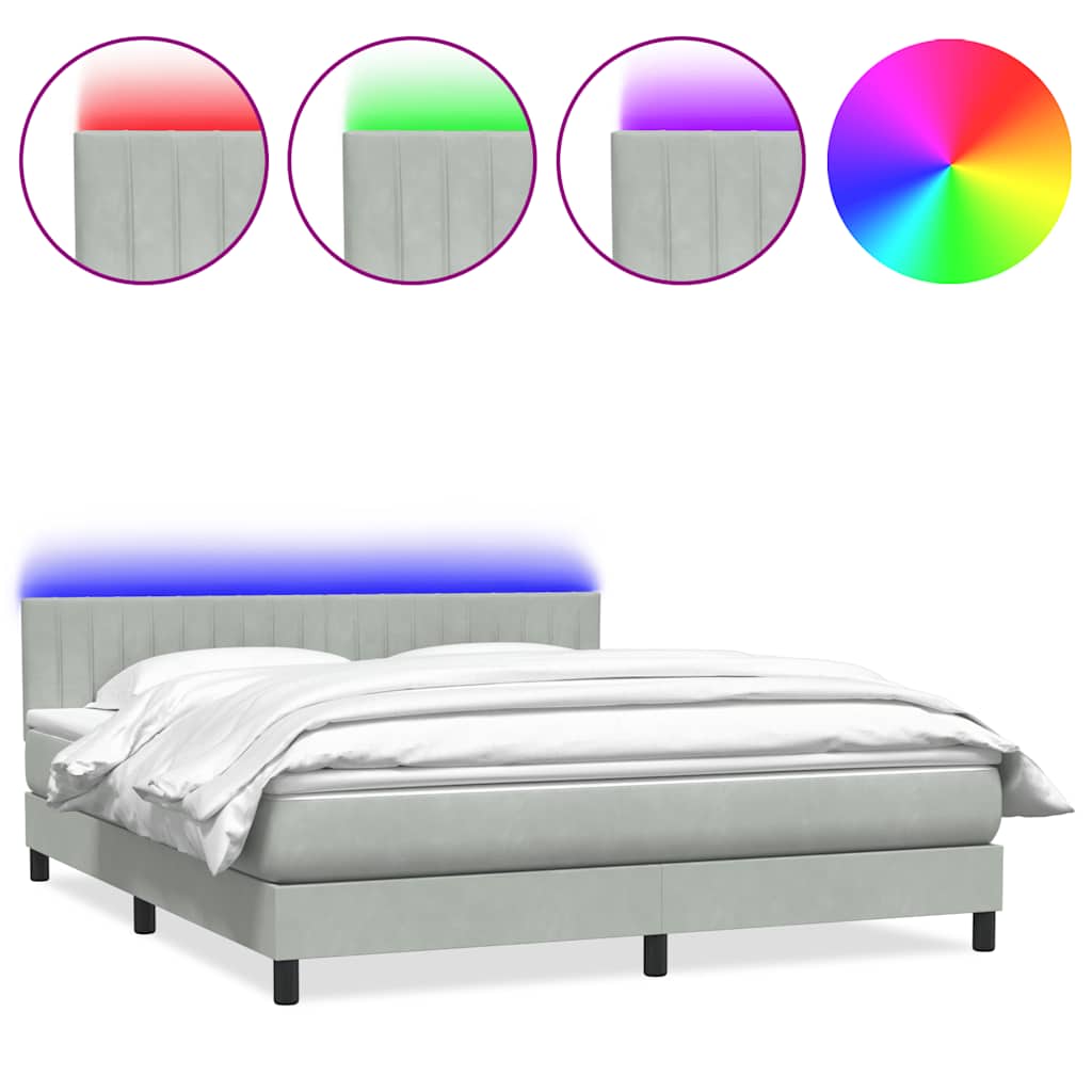 vidaXL Boxspringbett mit Matratze & LED Hellgrau 180x210 cm Samt