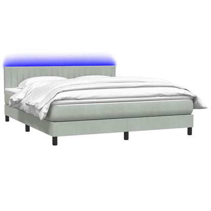 vidaXL Boxspringbett mit Matratze & LED Hellgrau 180x210 cm Samt