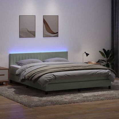 vidaXL Boxspringbett mit Matratze & LED Hellgrau 180x210 cm Samt