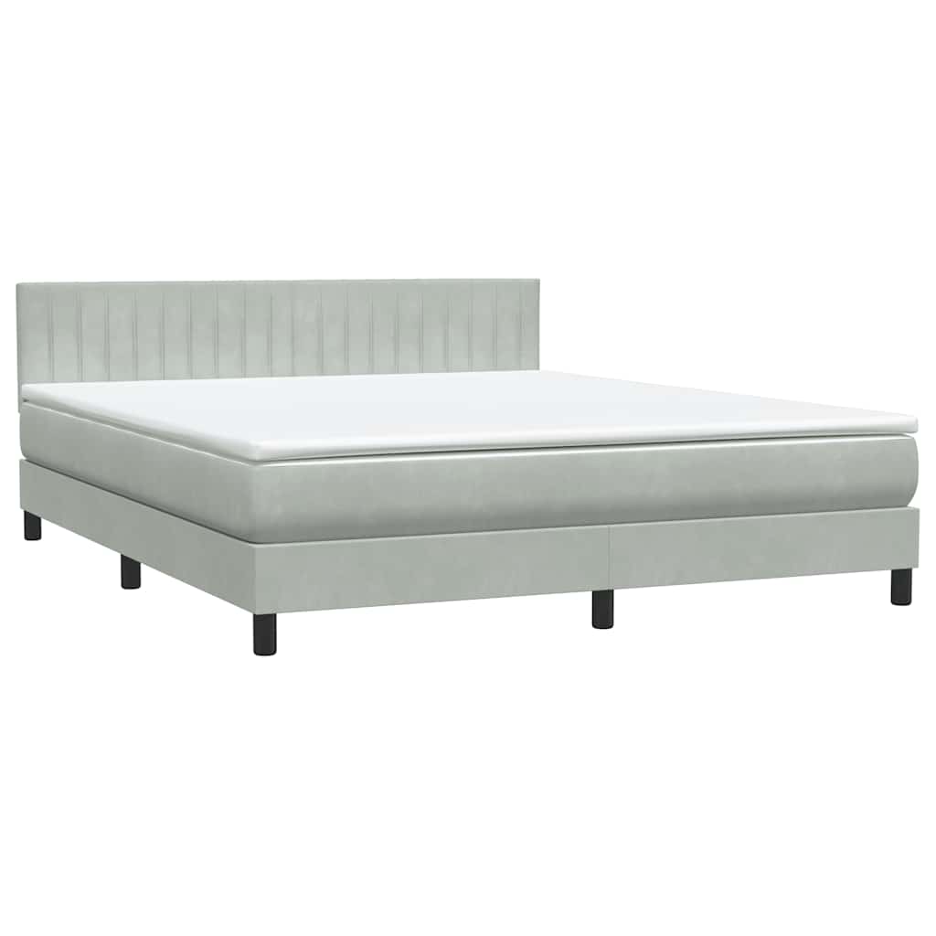 vidaXL Boxspringbett mit Matratze & LED Hellgrau 180x210 cm Samt