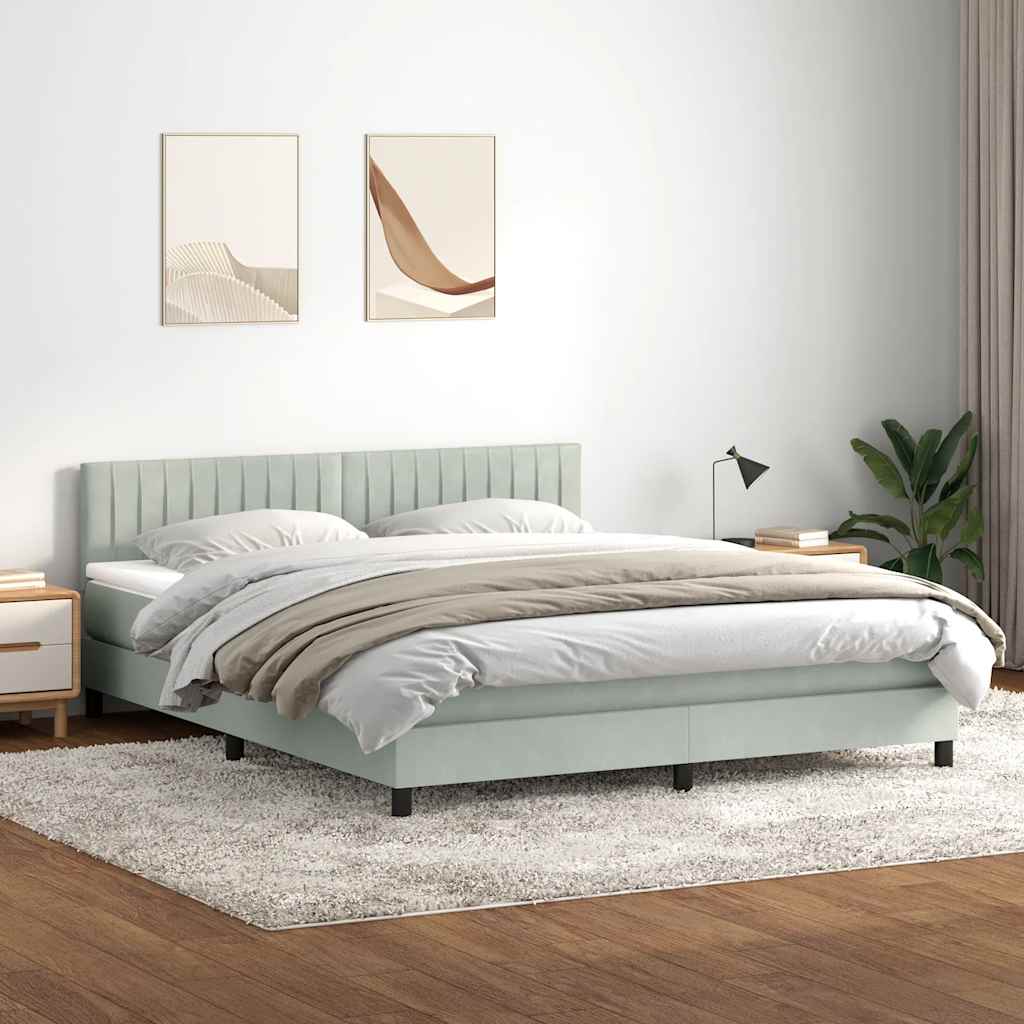 vidaXL Boxspringbett mit Matratze & LED Hellgrau 180x210 cm Samt
