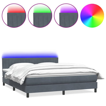 vidaXL Boxspringbett mit Matratze & LED Dunkelgrau 180x210 cm Samt