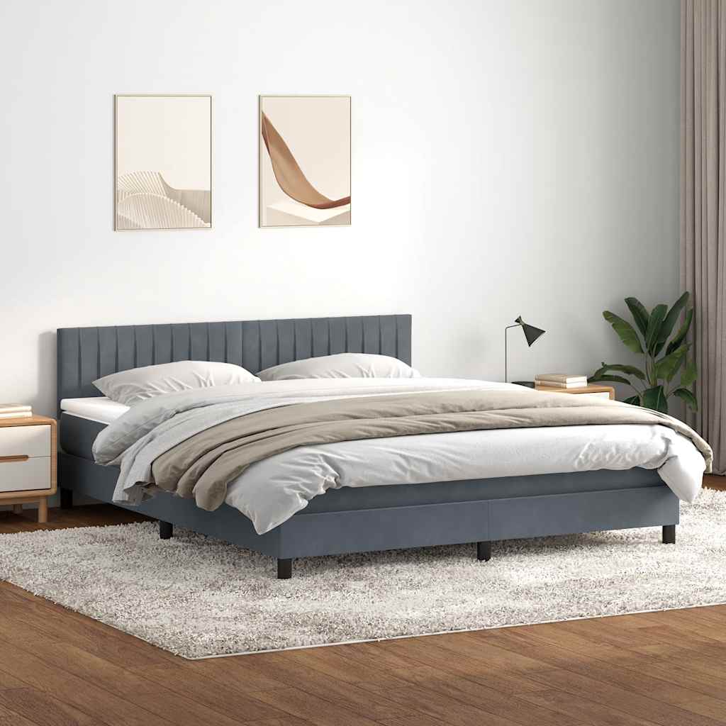 vidaXL Boxspringbett mit Matratze & LED Dunkelgrau 180x210 cm Samt