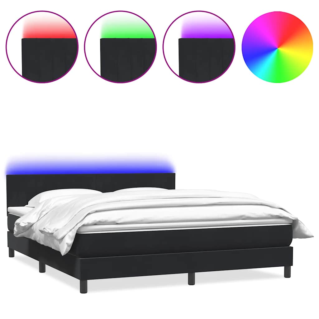 vidaXL Boxspringbett mit Matratze & LED Schwarz 180x210 cm Samt