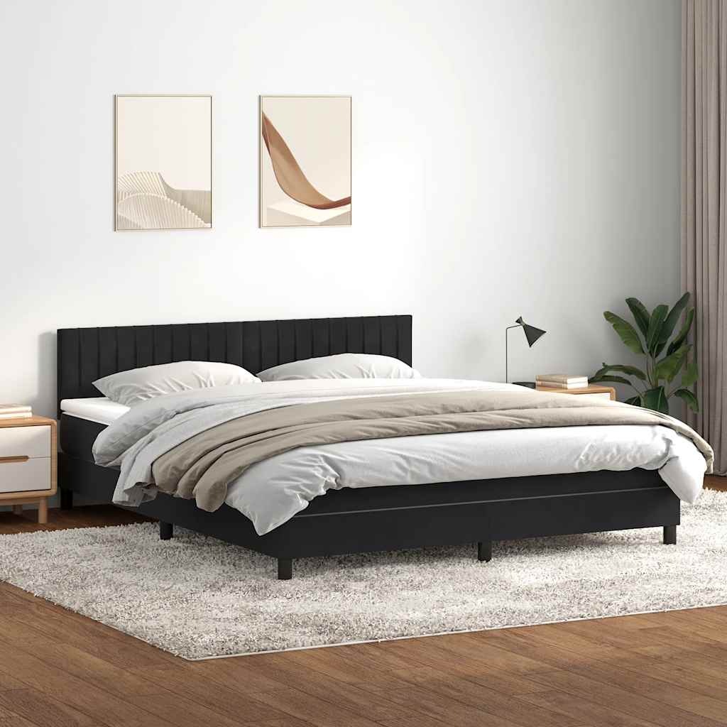 vidaXL Boxspringbett mit Matratze & LED Schwarz 180x210 cm Samt