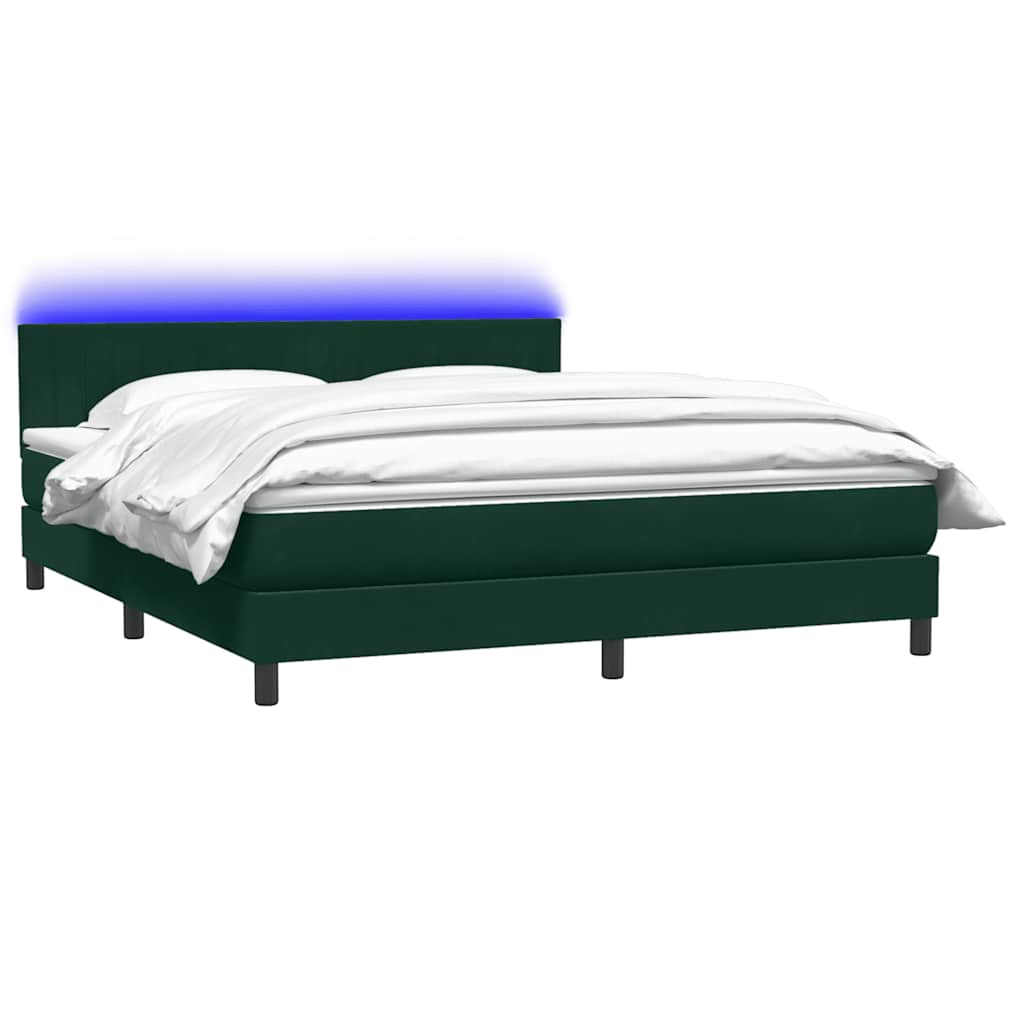 vidaXL Boxspringbett mit Matratze & LED Dunkelgrün 180x210 cm Samt