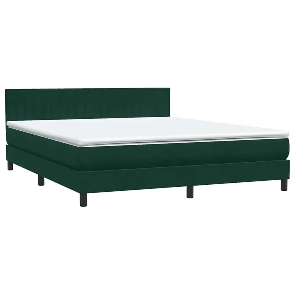 vidaXL Boxspringbett mit Matratze & LED Dunkelgrün 180x210 cm Samt