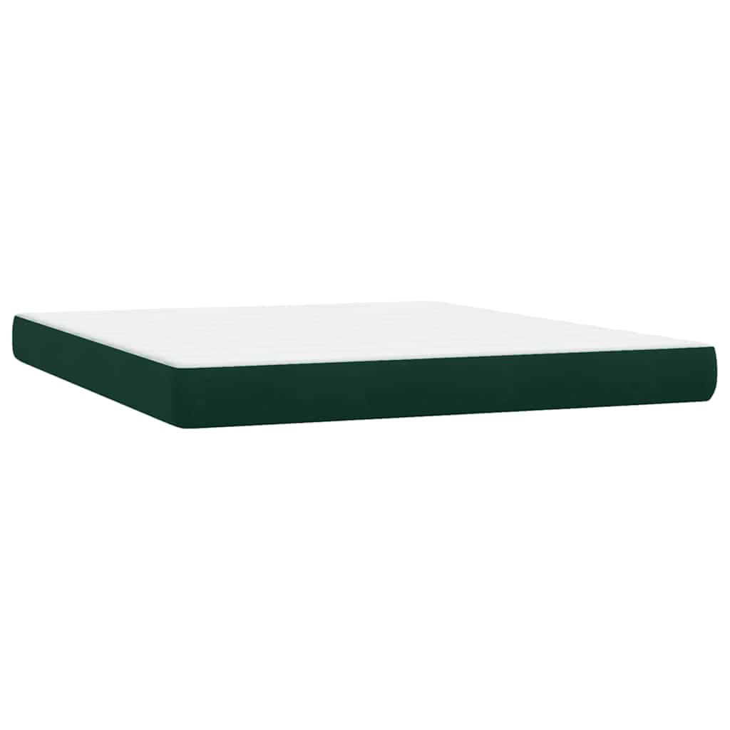 vidaXL Boxspringbett mit Matratze & LED Dunkelgrün 180x210 cm Samt