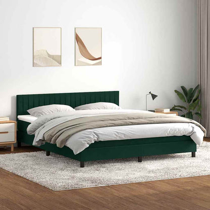 vidaXL Boxspringbett mit Matratze & LED Dunkelgrün 180x210 cm Samt