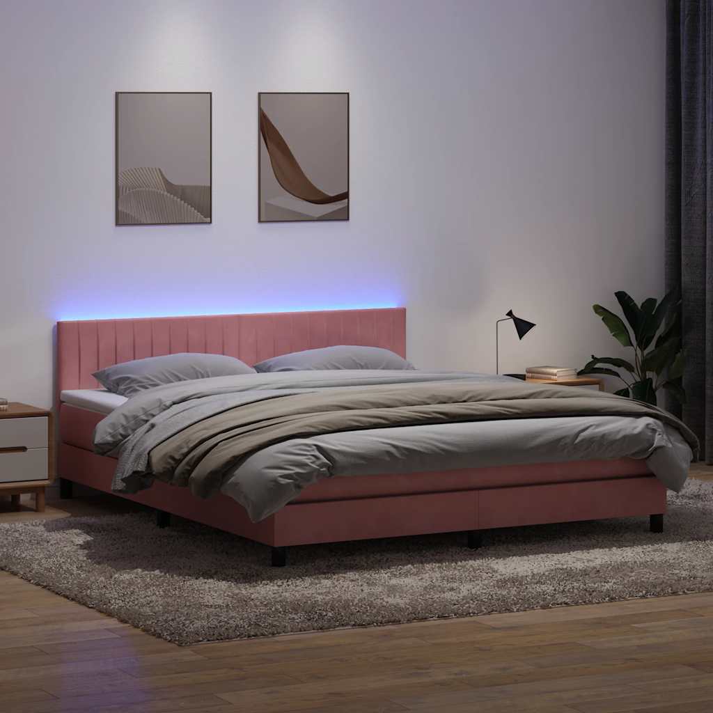 vidaXL Lit avec sommier tapissier, matelas et LED Rose 180x210 cm Velours