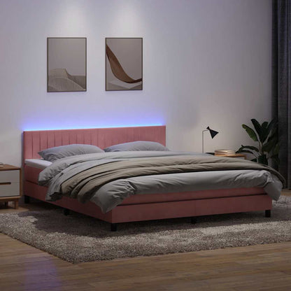 vidaXL Lit avec sommier tapissier, matelas et LED Rose 180x210 cm Velours