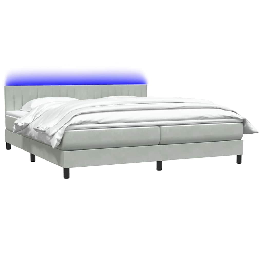 vidaXL Boxspringbett mit Matratze & LED Hellgrau 200x210 cm Samt